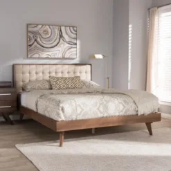 Mid-Century Beige Fabric Platform Bed By Baxton Studio - Full -Bed Frame Shop b7402eda 7d2e 45dc 93de f7f3ffefb81a