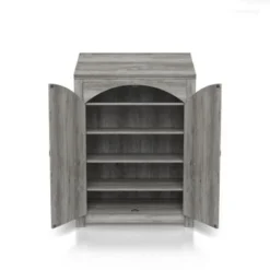 DH BASIC Jody Farmhouse Adjustable 4-Shelf Double-Door Shoe Cabinet With Lift-top Storage By Denhour - Vintage Grey Oak -Bed Frame Shop b823e089 9d87 4b47 b033 8f48ff3a6a0a