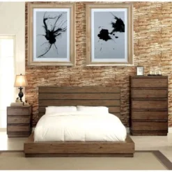 Emallson Rustic Brown Wood 3-Piece Low Profile Bedroom Set By Furniture Of America - Eastern King