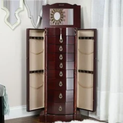 Hives & Honey Robyn Cherry Locking Jewelry Armoire - Cherry -Bed Frame Shop b8d8b997 8c62 4ec7 a9a5 d9ba3c382d0e