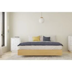 Nexera Baracuda Bedroom Set With Nightstand, Natural Maple And White - Queen