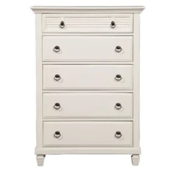 Pine Wood 5 Drawer Chest In White