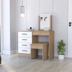 Boahaus Tyche Dressing Table (White-Brown) - White