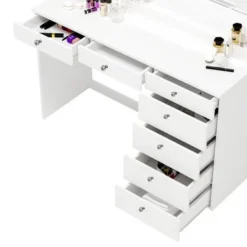 Boahaus Dressing Table, Light Bulbs, White, Mirror, 07 Drawers - White-Gold Knobs -Bed Frame Shop b9e3d00d 6105 4aea b862 19651660802e