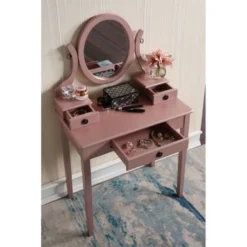 Roundhill Furniture Moniys Wood Moniya Makeup Vanity Table And Stool Set - Gold -Bed Frame Shop ba542c2e 6458 45e8 8af1 08f38ec76b4b