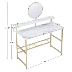 Mcombo Makeup Vanity, White Wooden Marble Pattern Vanity Desk, Makeup Desk With Removeable Vanity Mirror - Storage -Bed Frame Shop ba9ae92d 9ea2 44b3 ac67 84e87fd2be40