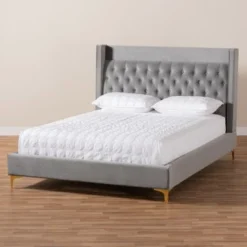 Baxton Studio Contemporary Velvet Upholstered Tufted Glam Platform Bed - Blue - King -Bed Frame Shop bb170a2b 9d75 4875 b9f1 80fc013a2fe2