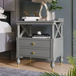 Modern Wooden Nightstand With Two Drawers - Cherry -Bed Frame Shop bb5dd054 2e4c 4838 a9c4 a8685e655e3b