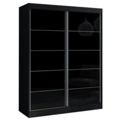 Aria 2 Door Modern High Gloss Wardrobe Armoire - Black-59"