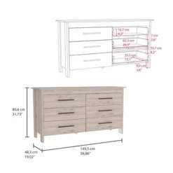 TUHOME Hms Double Dresser With 6 Drawers, 4 Legs And Metal Hardware - N/A - Light Oak / White -Bed Frame Shop bc7673e0 b667 4893 adce 968f3e40a5a1