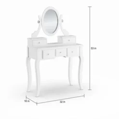 Roundhill Furniture Copper Grove Watt Wood Makeup Vanity Table And Stool Set - White -Bed Frame Shop bd16b5ec 2394 4d0a bf27 f95166fdb364