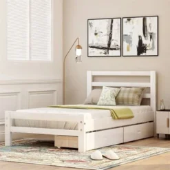 Moda Wood Platform Bed With Two Drawers - Grey -Bed Frame Shop bd42618d 2f1f 47ae 98e6 60265579d87a