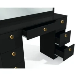 Boahaus Freya Vanity With Light Bulbs, 7 Drawers, Mirror, Black - Black-Gold Knobs -Bed Frame Shop bd8db9db eec2 4801 9e5d ed7e5b2519d3