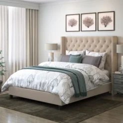 Porch & Den Richwood Tufted Fabric Queen-size Bed With Wings - Dark Grey - Wingback -Bed Frame Shop be215fbc 0bdb 403c a0c7 37af65fb1364