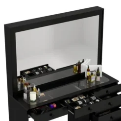 Boahaus Jane Dressing Table, Glass Top, 07 Drawers, Black - N/A - White - Crystal Knobs -Bed Frame Shop bec53c93 015b 4605 b7b6 90df4f84d0a5