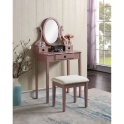 Roundhill Furniture Moniys Wood Moniya Makeup Vanity Table And Stool Set - Gold -Bed Frame Shop bf48995d da23 44bd a72c 74b32243e086
