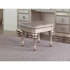 Upholstered Vanity Stool Metallic Platinum