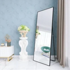 65" X 24" Alloy Frame Full Length Mirror Hanging Standing Or Leaning - 65"H X 24"W - Black -Bed Frame Shop bfd18af1 84f4 4580 a115 457102ffc3cf