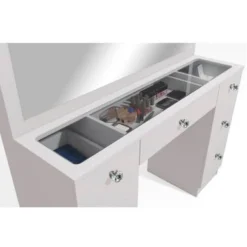 Boahaus Venus Modern Vanity, Glass Top, 07 Drawers - N/A - White-Crystal Knobs -Bed Frame Shop bfe077b6 aeb1 4bba ad58 280f7717d554