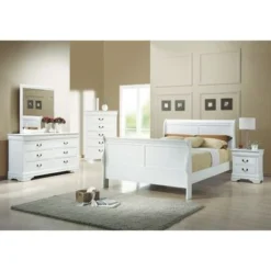 Wood Nightstand With 2 Drawers In White - White -Bed Frame Shop c014f050 e2bb 47e6 8ea7 45348822462b