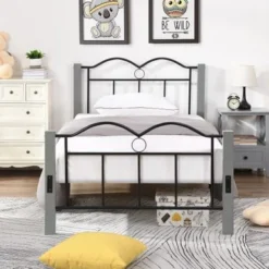 Metal Twin Platform Bed - Grey -Bed Frame Shop c0913354 ac19 4a28 9c5a bd0748468271