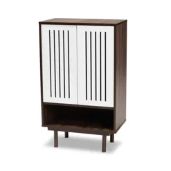 Baxton Studio Meike Mid-Century Modern Two-Tone 2-Door Shoe Cabinet - Brown