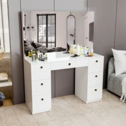 Boahaus Artemisia Modern Vanity, 7 Drawers, Large Mirror - White-Crystal Knobs -Bed Frame Shop c1302c1a 3195 4625 83f0 3b0acf4fe96e