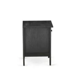 2PC Platform Bed Set - Bed With Dark Brown Faux Leather And Black Legs - A Wire Brushed Black Night Stand (Bed Size Options) - Full -Bed Frame Shop c195468c c389 4490 9d45 98b4b482de46