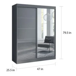 Aria High Gloss 2-door Modern Wardrobe With Mirror - White-59" -Bed Frame Shop c26d3cb3 b12a 437f 97b2 19f9aa91da31