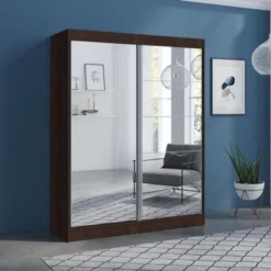 Aria High Gloss 2-door Modern Wardrobe With Mirror - Wenge-47" -Bed Frame Shop c2944e44 fbe8 4b0c b05d 3beabe1a004c