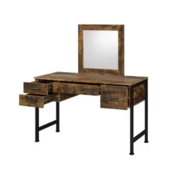 4 Drawers Vanity Desk And Mirror In Rustic Oak And Black Finish - Rustic Oak And Black -Bed Frame Shop c298bf6a b6ce 434a abaa 928d81198c79
