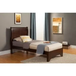 Twin Size Low Footboard Sleigh Bed In Rubberwood Brown