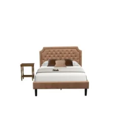 2PC Bedroom Set - Dark Brown Faux Leather Upholstered Bed With Black Legs- An Antique Walnut Night Stand (Bed Size Option) - GB28Q-1BF08 -Bed Frame Shop c3a5e20a e496 401f 9354 c5fb8ac669f0