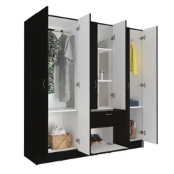 FM Furniture Guajira Six Door Armoire, Three Cabinets, And Hidden Drawer Shoes - Black/White -Bed Frame Shop c4680311 dea2 44b3 b386 c58261d55c55