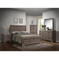 Acme Furniture Weathered Gray Lyndon Bed - Queen Bed, Weathered Gray, 85"L X 63"W X 53"H