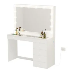Boahaus Serena Lighted Vanity With Glass Top (White) - White-Crystal Ball Knobs -Bed Frame Shop c5aca1e7 c5cc 40f0 b4b7 6967565016bc