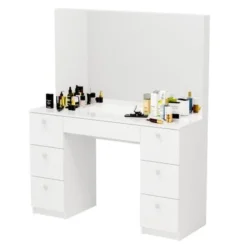Boahaus Artemisia Modern Vanity, 7 Drawers, Large Mirror - White-Crystal Ball Knobs -Bed Frame Shop c5cf2215 672e 4bd3 8190 52d5dd6bc7cf