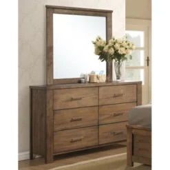 Progressive Brayden Brown Rubberwood And MDF 6-drawer Dresser With Mirror - 6-drawer - Brown