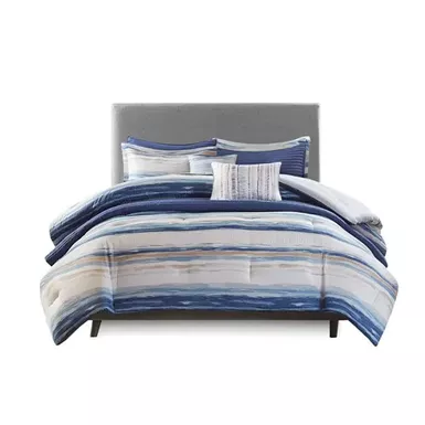 Blue Marina 8 Piece Printed Seersucker Comforter And Coverlet Set Collection King/Cal King 2 Blue Marina 8 Piece Printed Seersucker Comforter And Coverlet Set Collection King/Cal King - Image 2