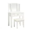 Wood And Mirror Vanity Set With Stool - White