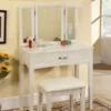 Pearl White Transitional Vanity Table With A Stool, White Finish - White