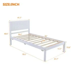 Wood Platform Bed Twin Size Platform Bed With Headboard - White -Bed Frame Shop c7f7a830 c888 4cd2 9158 0b52520eddbd