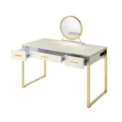 3 Drawers Metal Frame Vanity Desk With Mirror - Antique White/Champagne -Bed Frame Shop c9ac01a1 6fd5 405a bc4b 683a7465eca2