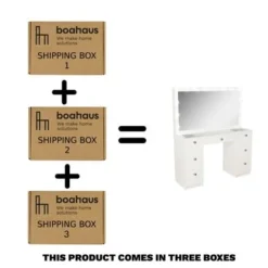 Boahaus Yara Lighted Vanity With Glass Top (White) - White-Crystal Knobs -Bed Frame Shop ca4c1166 de21 4f2c 83fa 8240a66a3c3d