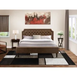 2-Pc Platform Bed Set With A Bed Frame And Antique Mahogany End Table - Dark Brown Faux Leather And Black Legs (Bed Size Option) - GB25F-1HI0M -Bed Frame Shop ca8fec82 fcc2 47e9 a7a0 f25ae0bb2890