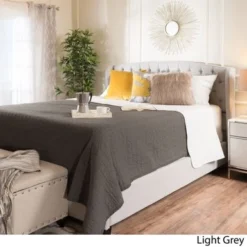 Costello Upholstered Tufted Fabric Queen Bed Set By Christopher Knight Home - Ivory -Bed Frame Shop caf17b8f 1251 45e1 907b a2ca2ea23743