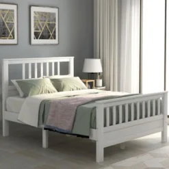 Full Size Wood Platform Bed With Headboard And Footboard - Grey -Bed Frame Shop cbe8b68e 1850 4019 ae4f 8869189be455