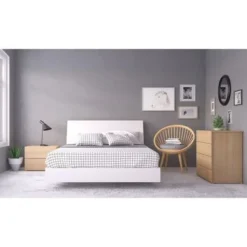 Nexera Esker 4 Piece Bedroom Set, Natural Maple And White - Queen