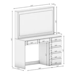 Boahaus Dressing Table, Light Bulbs, White, Mirror, 07 Drawers - White-Crystal Knobs -Bed Frame Shop cca0e6a3 ac43 4164 bf97 cc9b11744f6e