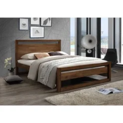 Mid-Century Brown Wood Platform Bed By Baxton Studio - King